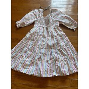 Crown & Ivy Dress‎ Kids Girls Small Rainbow Striped Tiered Smocked Square Neck